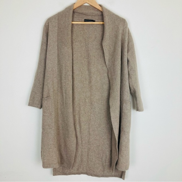 Cozee Cashmere longline tan camel colored open cardigan with front pockets. M - Picture 1 of 3